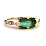 14K Yellow Gold Green Tourmaline and Diamond Ring